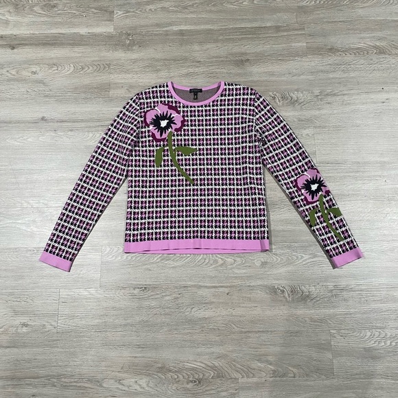 Women’s Escada Skara Houndstooth Poppy Floral Pink Jumper Blouse - Picture 4 of 8